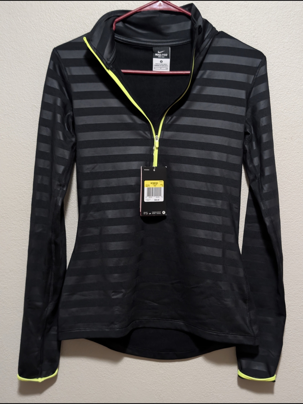 Nike Black Striped Half-Zip Sweatshirt with Neon Yellow Trim - Picture 2 of 10